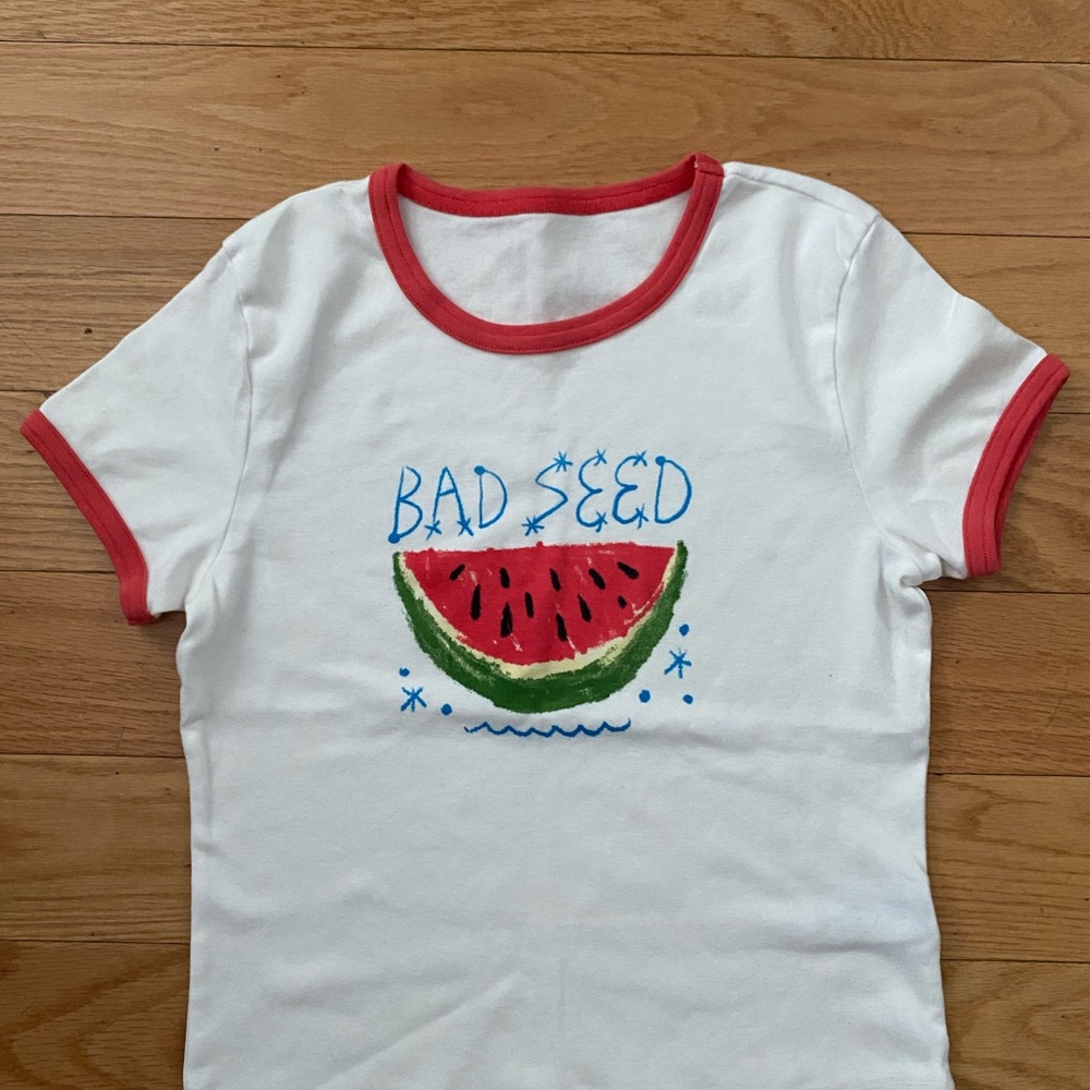 White and Red Shirt with Watermelon Design